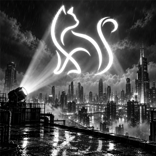 Cat signal over the rainy city
